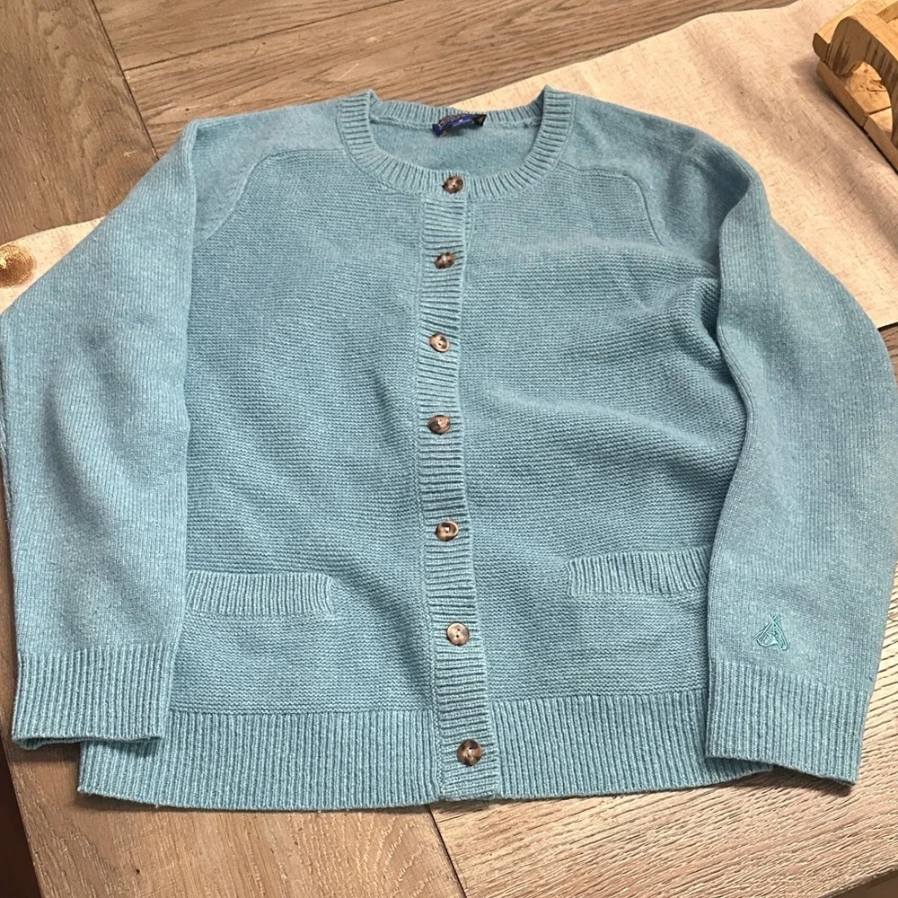 Pendleton 100% Lambswool Cardigan Sweater Teal Blue Knit Button Front Size M - Picture 1 of 13